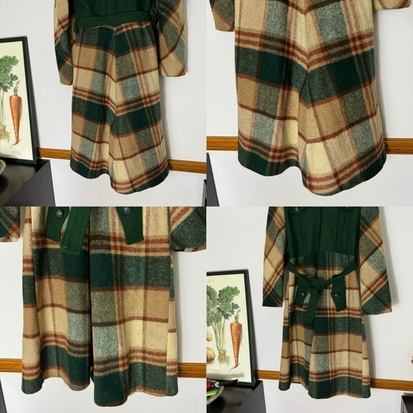 Vintage wintergreen and tan plaid midi coat - Picture 7 of 16